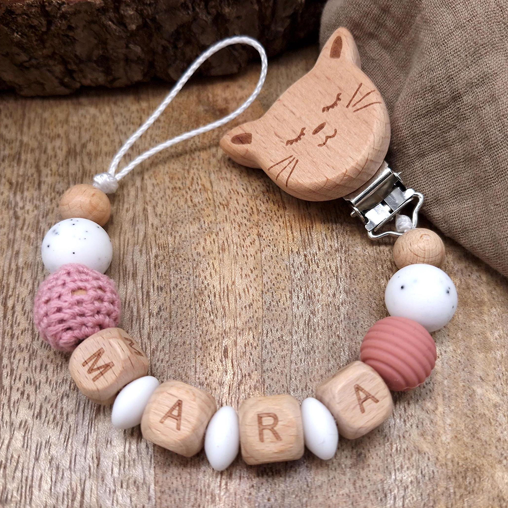 Personalized Baby Pacifier Silicone Wooden Bead Clip | CWToy163