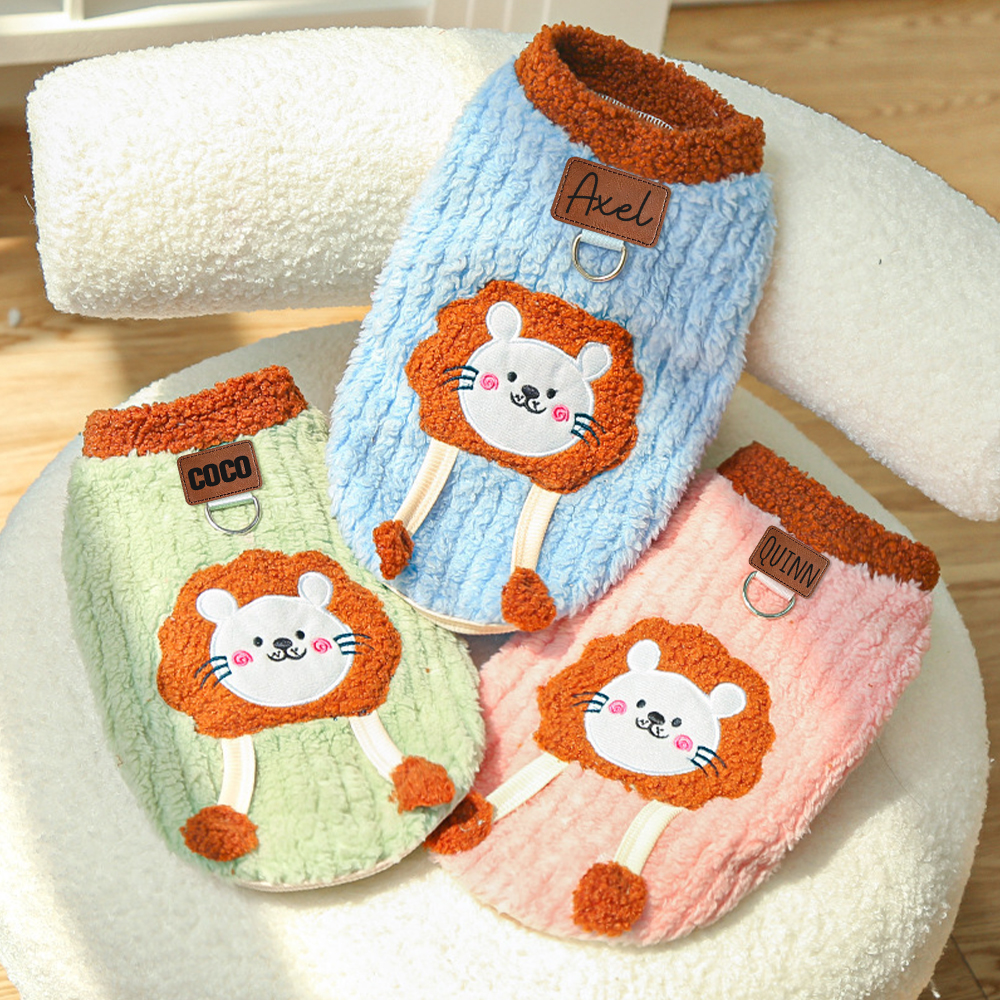 Personalized Pets Leather Patch Lovely Lion Sweater | BKPet252