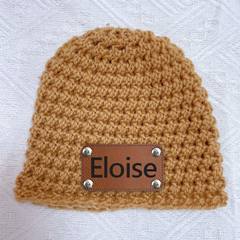 Personalized Leather Patch Baby Winter Warm Knitted Hat | HSKid76