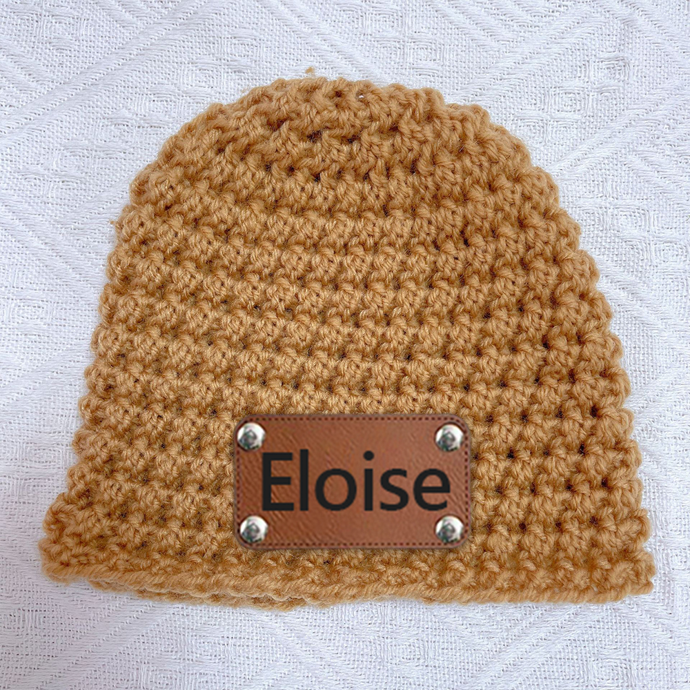 Personalized Leather Patch Baby Winter Warm Knitted Hat | HSKid76