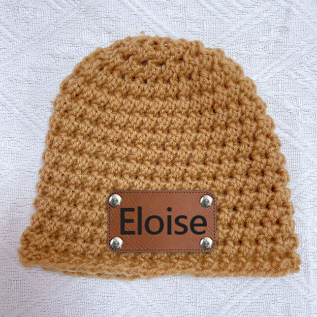 Personalized Leather Patch Baby Winter Warm Knitted Hat | HSKid76