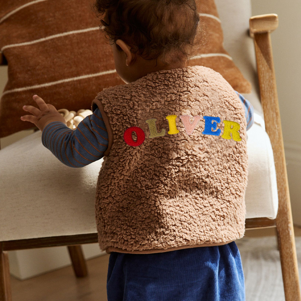 Personalized Colorful Letter Patch Toddler Sherpa Fleece Vest | CWBaby339