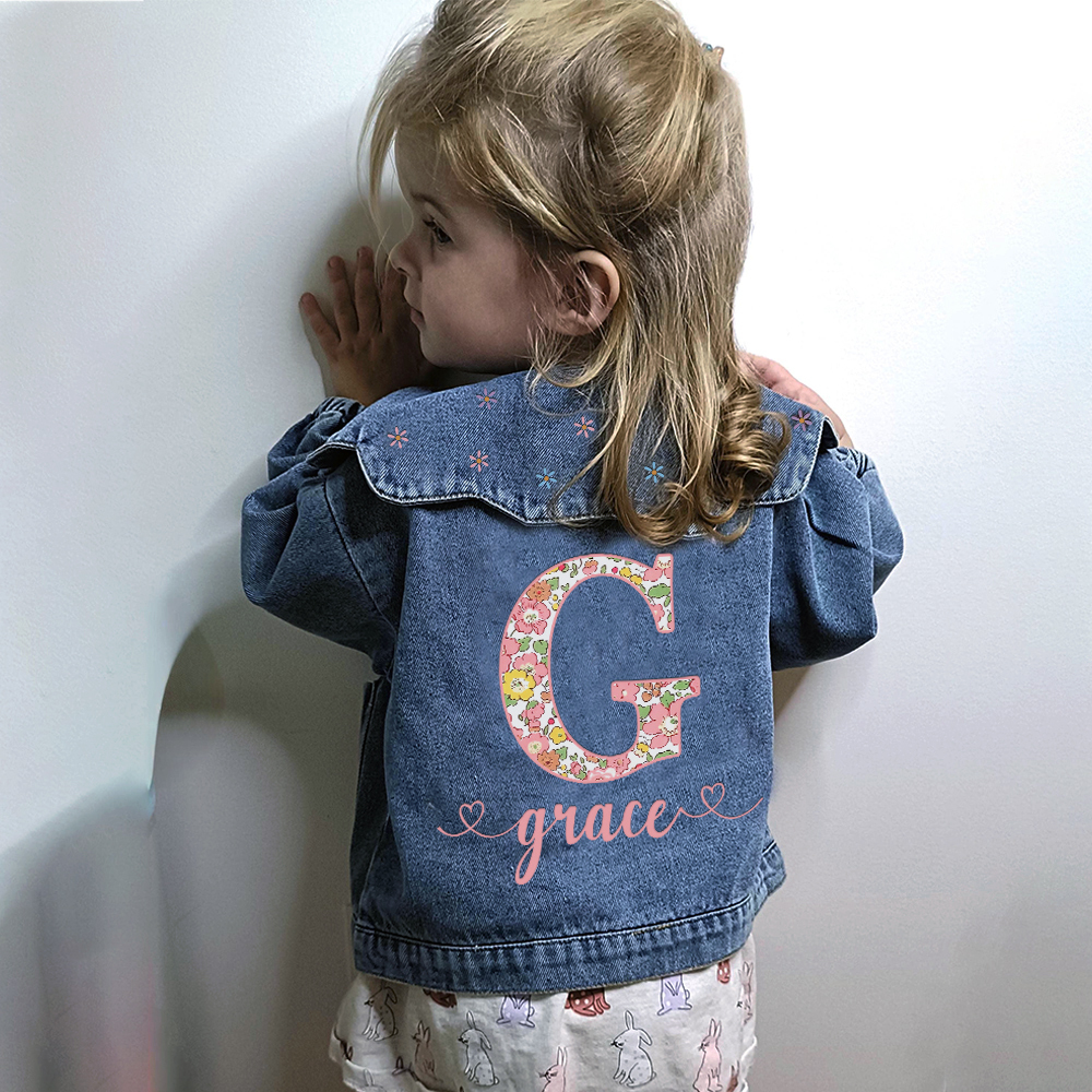 Personalized Monogramed Lovely Bubble Sleeves Denim Jacket | CWBaby341