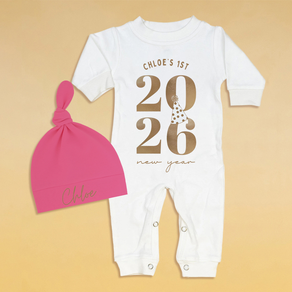 Personalized Baby 1st New Year Romper and Hat Set | CWBaby344