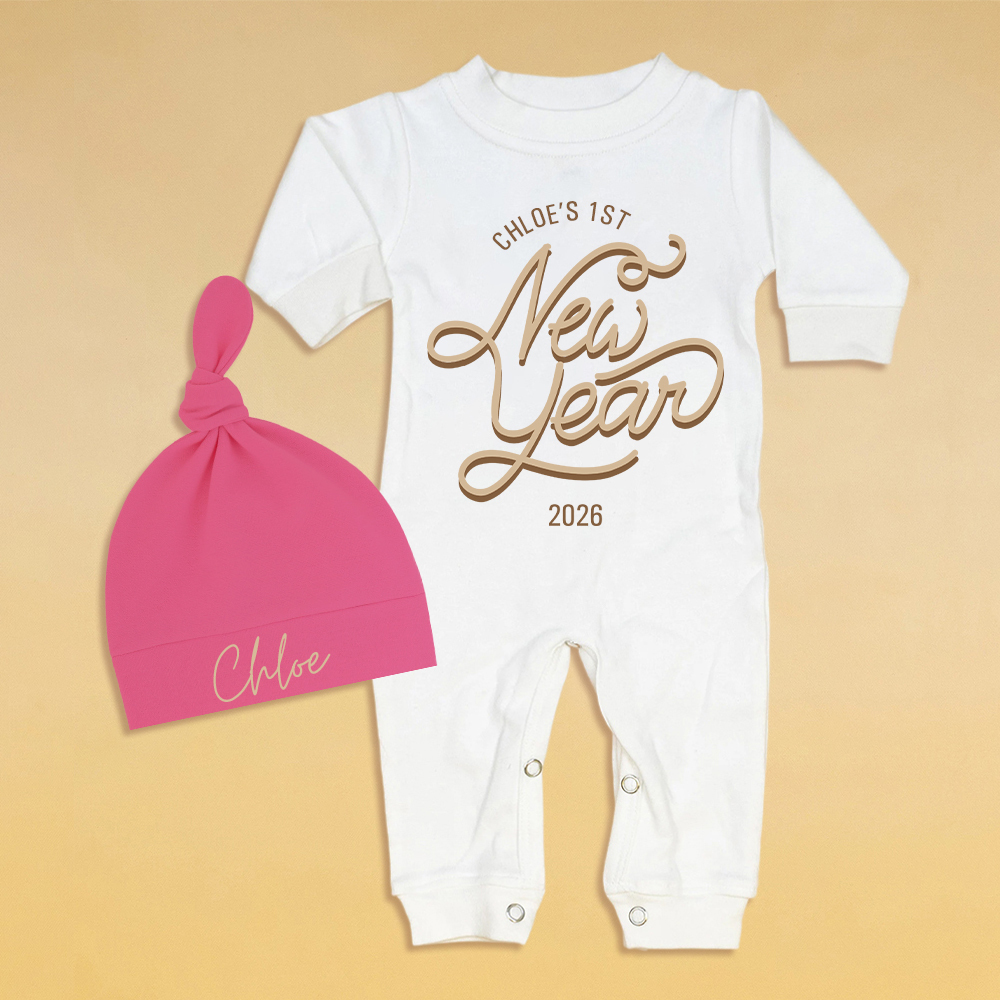 Personalized Baby 1st New Year Romper and Hat Set | CWBaby345