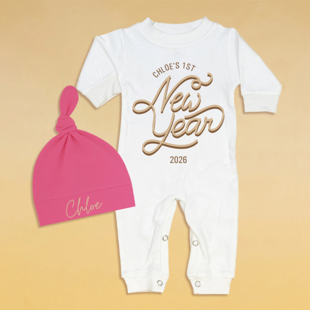 Personalized Baby 1st New Year Romper and Hat Set | CWBaby345