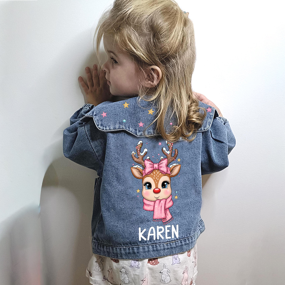 Personalized Christmas Lovely Bubble Sleeves Denim Jacket | CWBaby347
