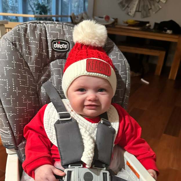 Personalized Leather Patch Christmas Pom Pom Hat | HSKid80