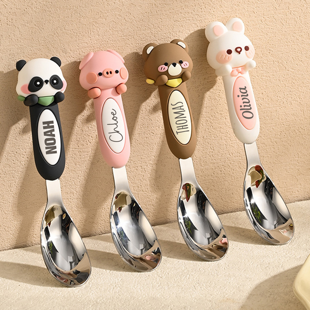 Personalised Baby Stainless Steel Animal Cartoon Feeding Spoon | CWBaby354