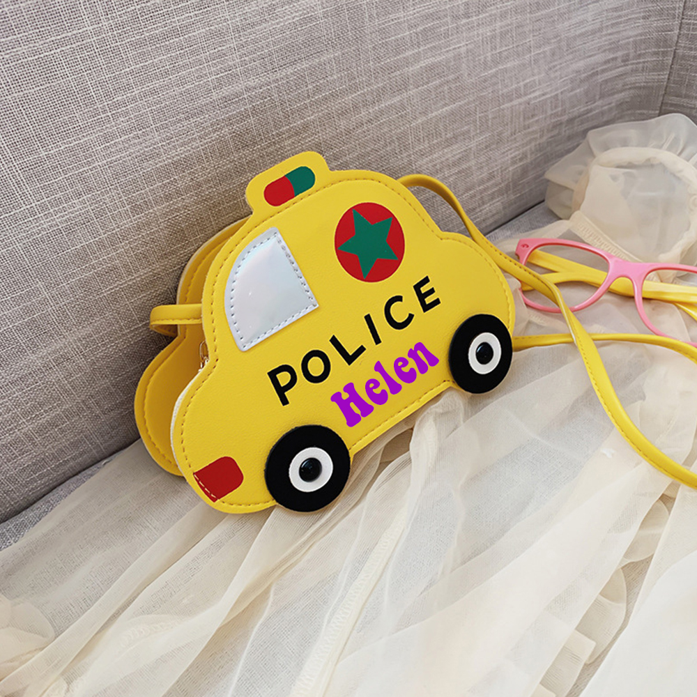 Personalized Kids Cute Police Car Zipper Crossbody Bag | CWGift06