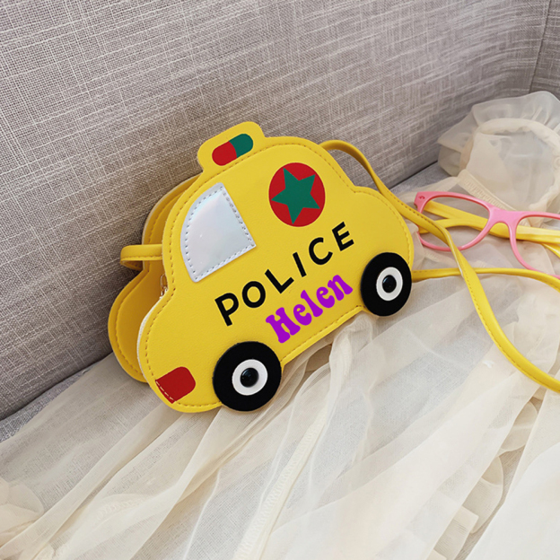 Personalized Kids Cute Police Car Zipper Crossbody Bag | CWGift06