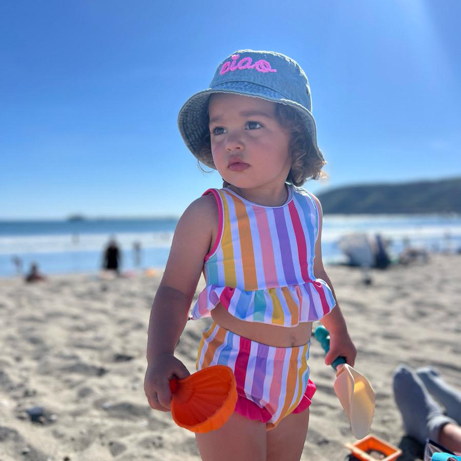 Personalized Baby Hand Embroidery Denim Bucket Hat | CWBeach205