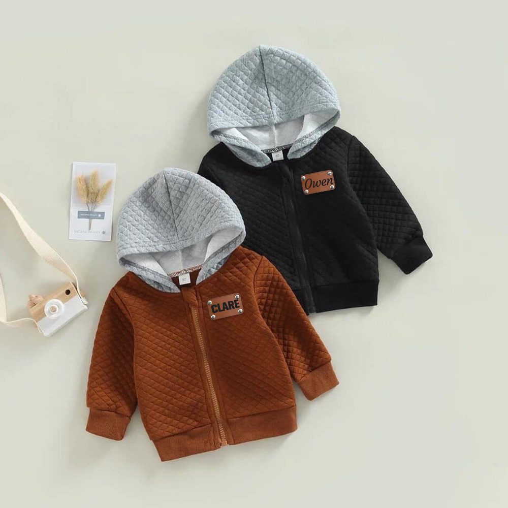 Personalized Leather Patch Toddler Plaid Lightweight Jacket | CWBaby358