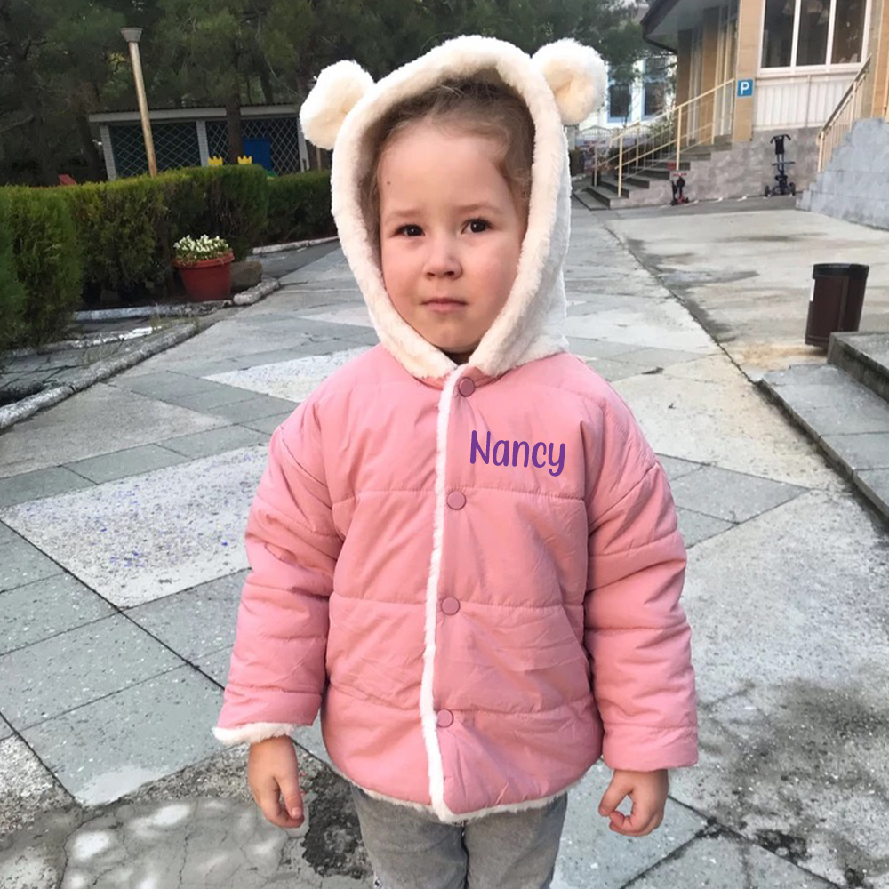 Personalized Toddler Lovely Bear Winter Warm Plush Hooded Jacket | CWBaby360