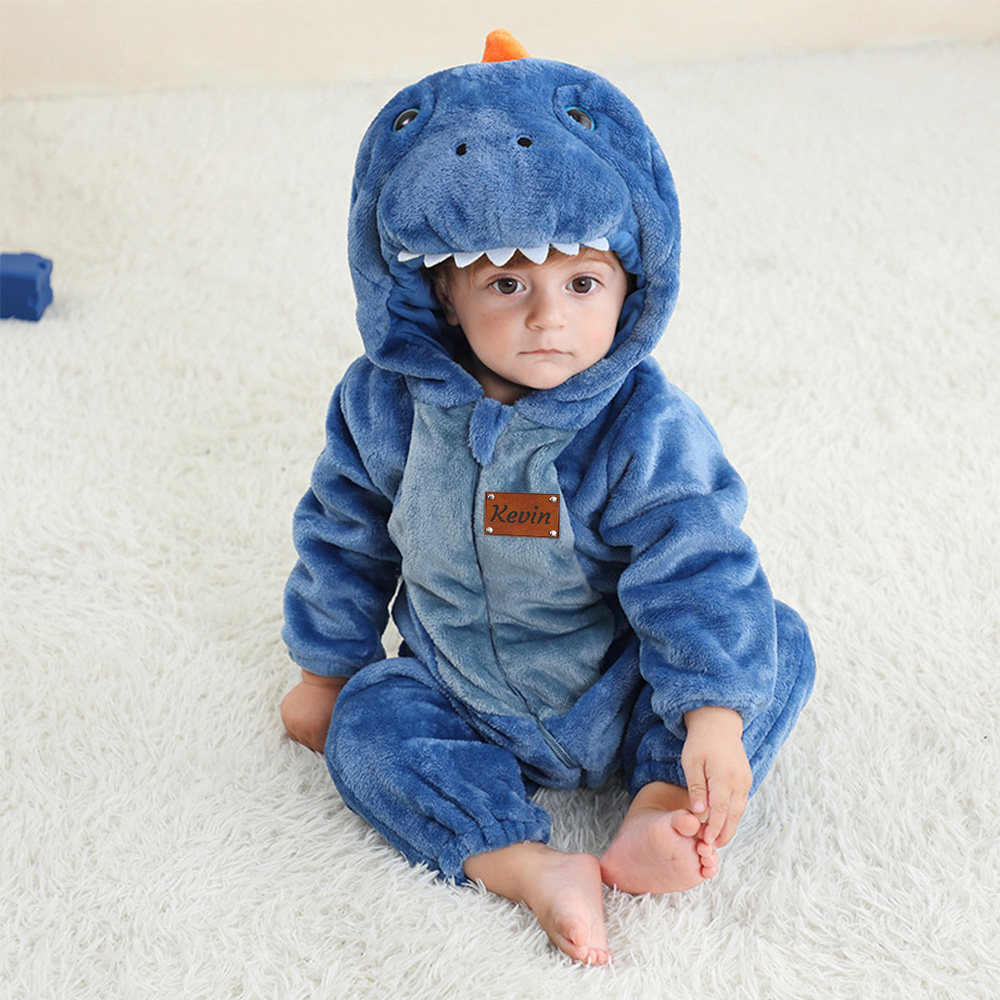 Personalized Leather Patch Baby Animal Romper | CWBaby362