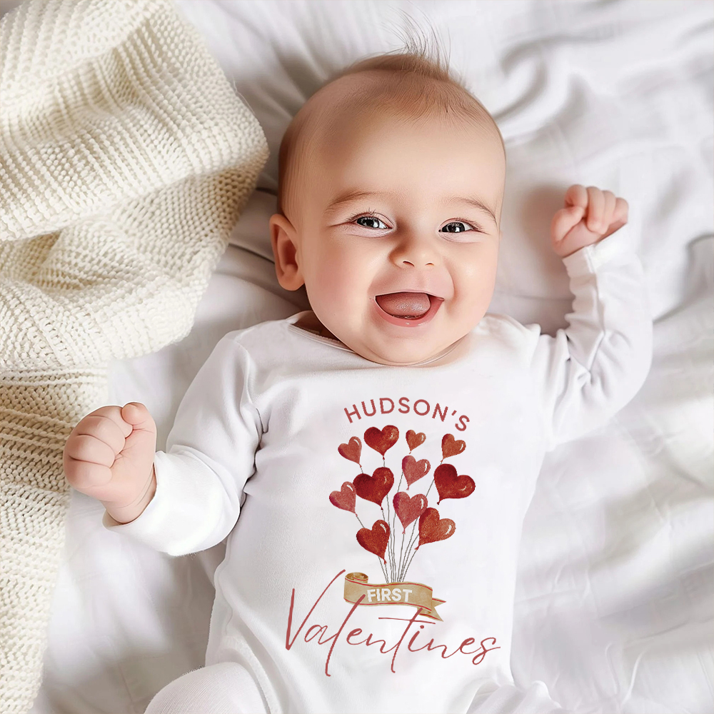 Personalized Baby First Valentine Romper and Hat Set | CWBaby373
