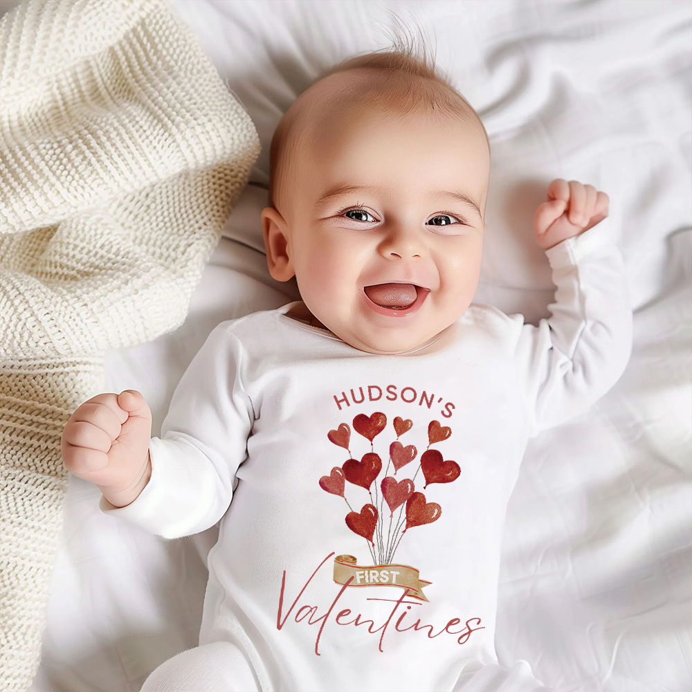 Personalized Baby First Valentine Romper and Hat Set | CWBaby373