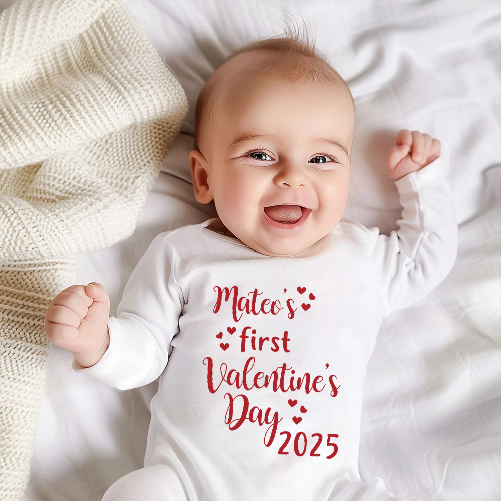 Personalized Baby First Valentine Romper and Hat Set | CWBaby375