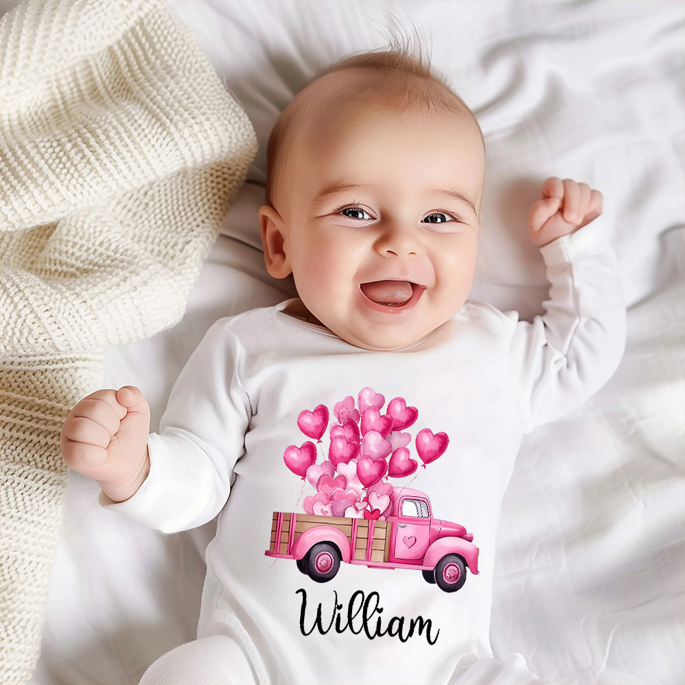 Personalized Baby First Valentine Romper and Hat Set | CWBaby376