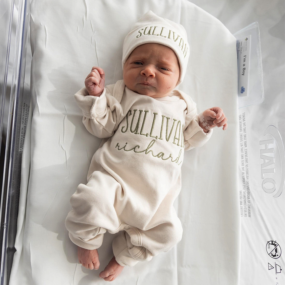 Personalized Embroidery Baby Coming Home Romper and Hat Set | CWBaby379