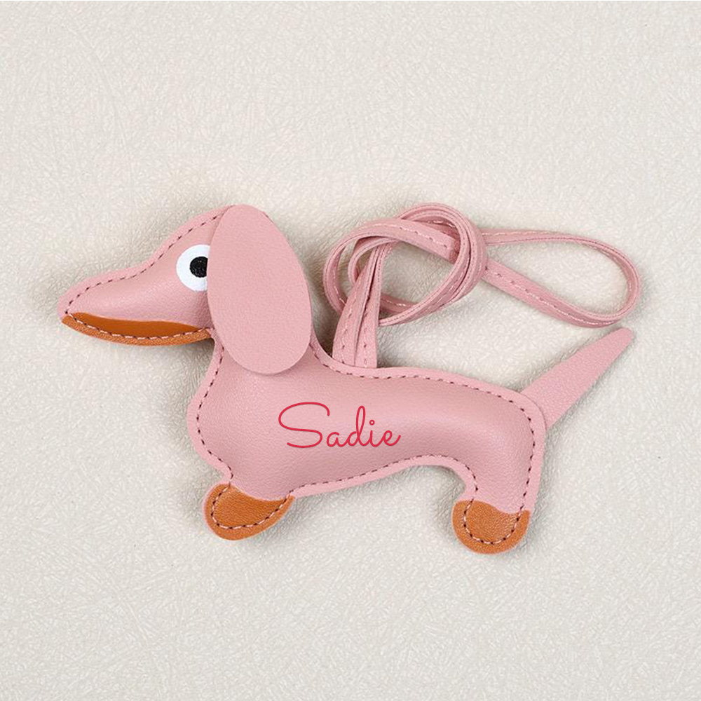 Personalized Lovely Leather Dachshund Keychain | CWGift08
