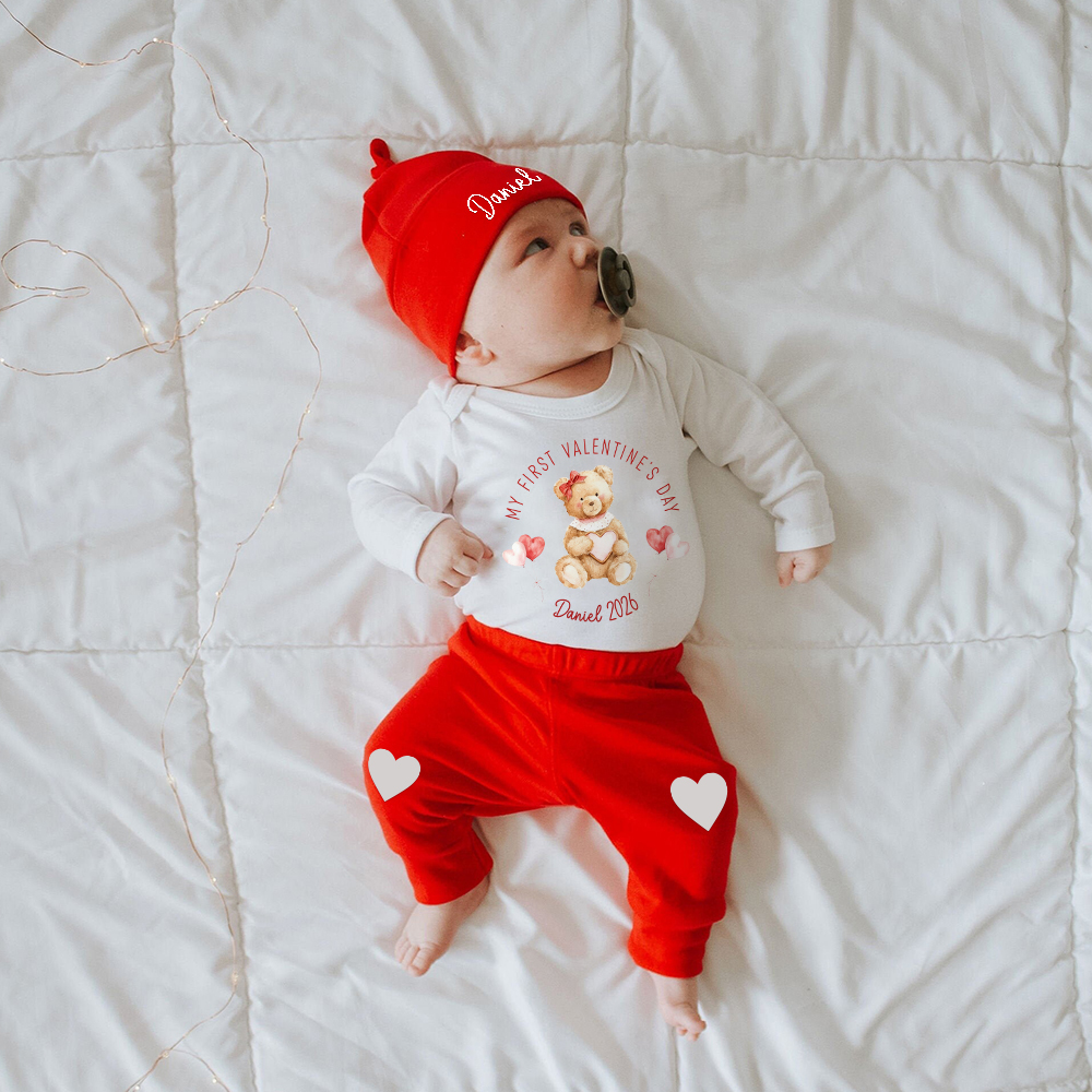 Personalized Baby 1st Valentines Day Outfit Set | ValGift04