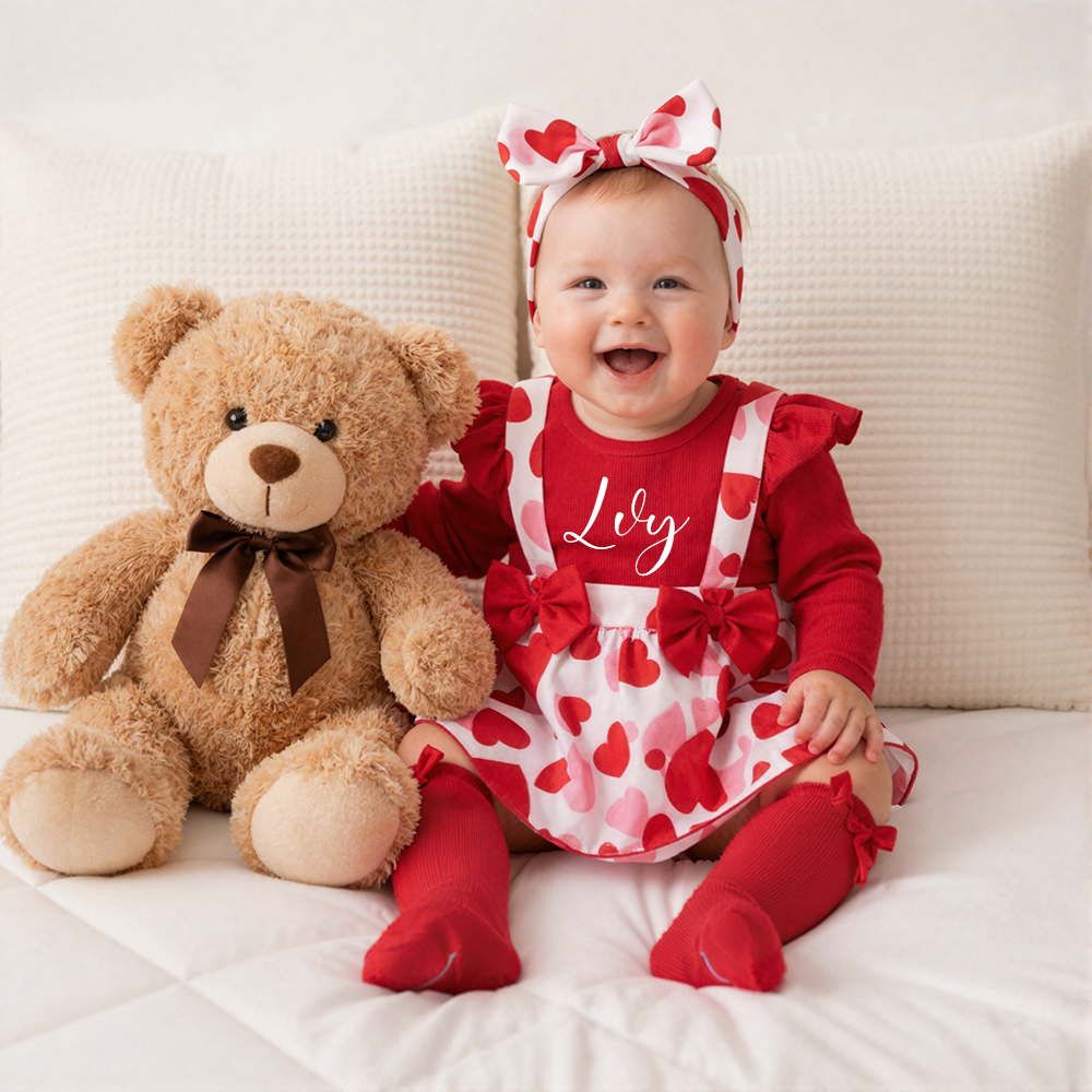 Personalized Baby Girl Adorable Valentine Ruffled Outfit | ValGift08