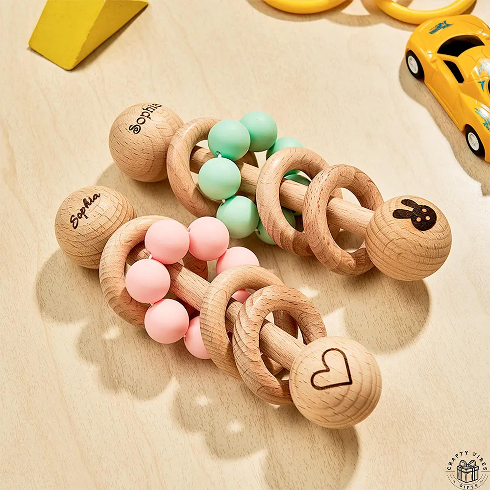 Personalized Baby Sensory Wooden Rattle Toys | CWToy171