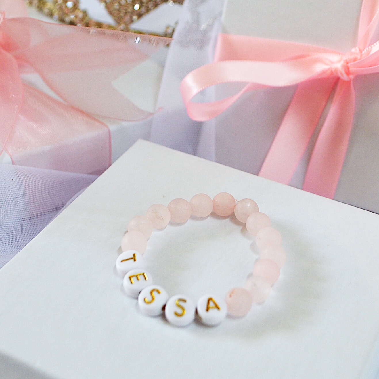 Personalized Baby Jewelry Rose Quartz Bracelet | CWBeach206