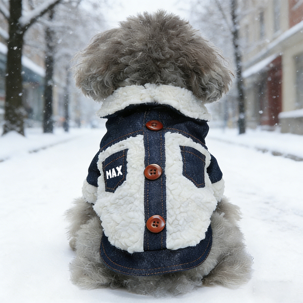 Personalized Pet Winter Warm Sherpa Denim Jacket | BKPet344