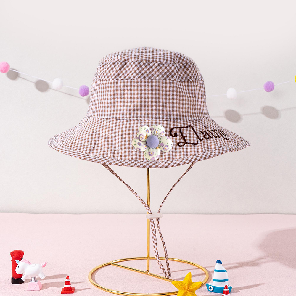 Personalized Embroidery Plaid Seersucker Sun Hat | CWBeach210