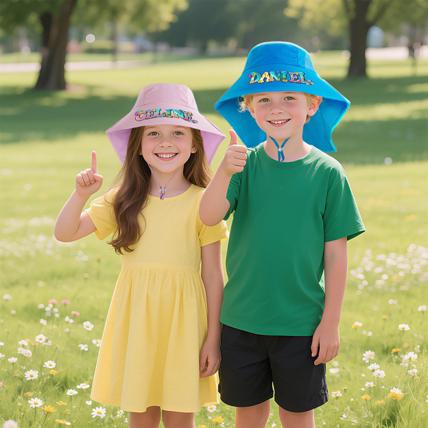 Personalized Kid 2-in-1 Neck Shield Summer Beach Bucket Hat | CWBeach212
