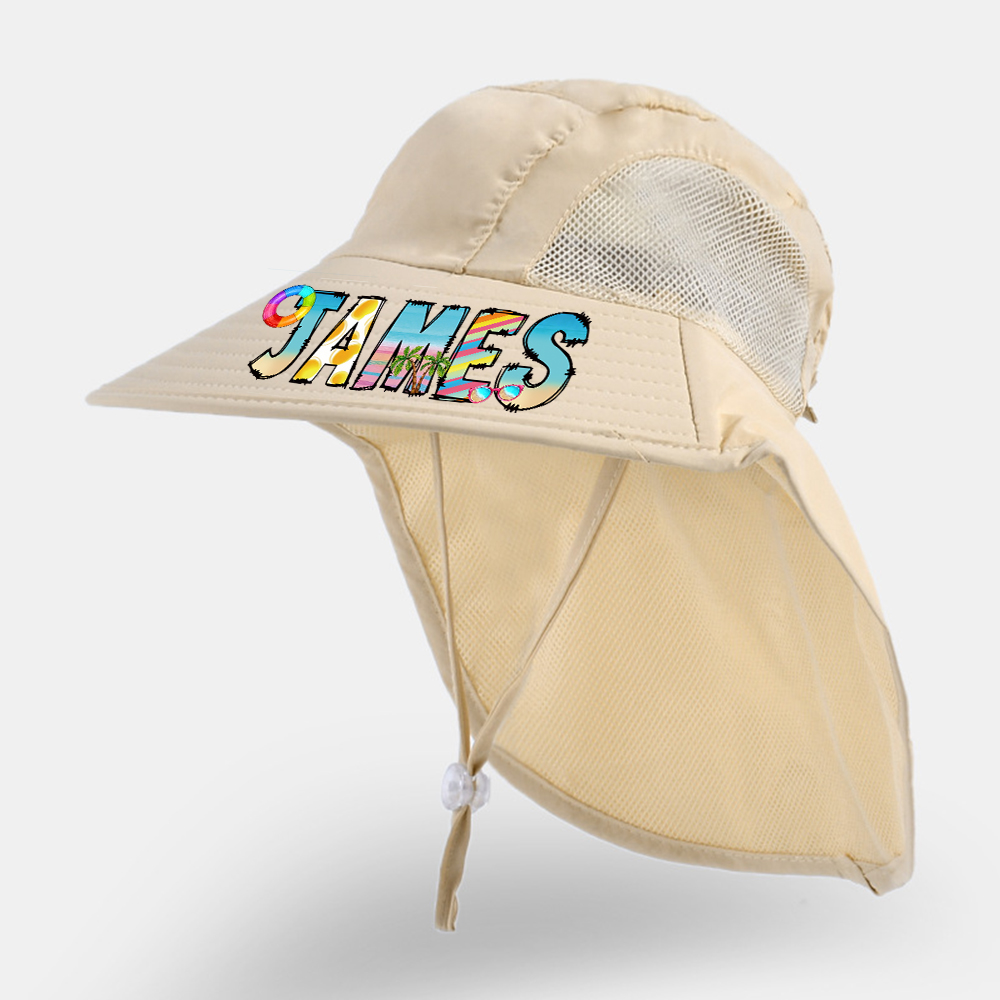 Personalized Kid 2-in-1 Neck Shield Summer Beach Bucket Hat | CWBeach212