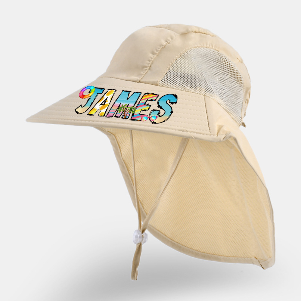 Personalized Kid 2-in-1 Neck Shield Summer Beach Bucket Hat | CWBeach212