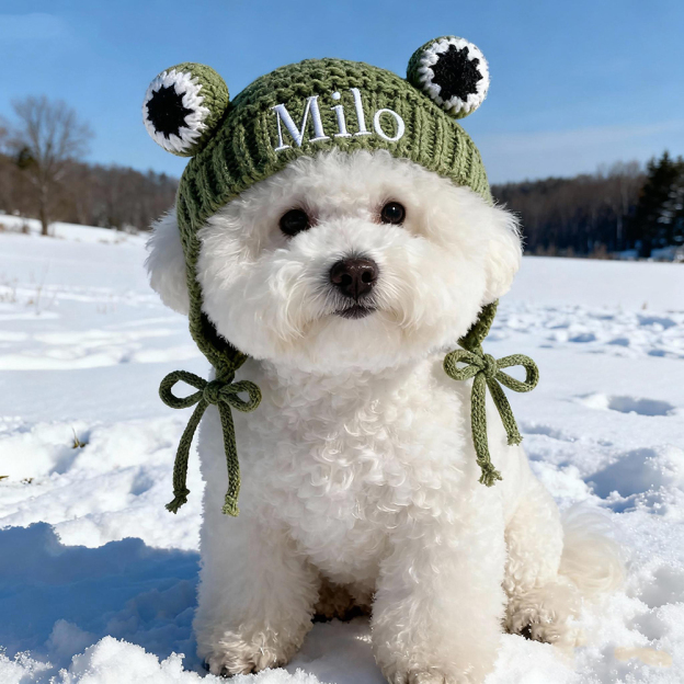 Personalized Embroidered Pet Winter Crochet Frog Beanie | BKPet387