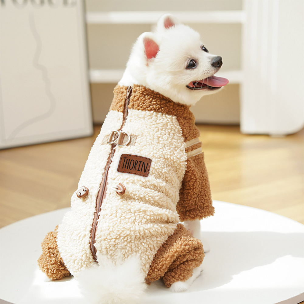 Personalized Leather Patch Pets Sherpa Warm Coat | BKPet389