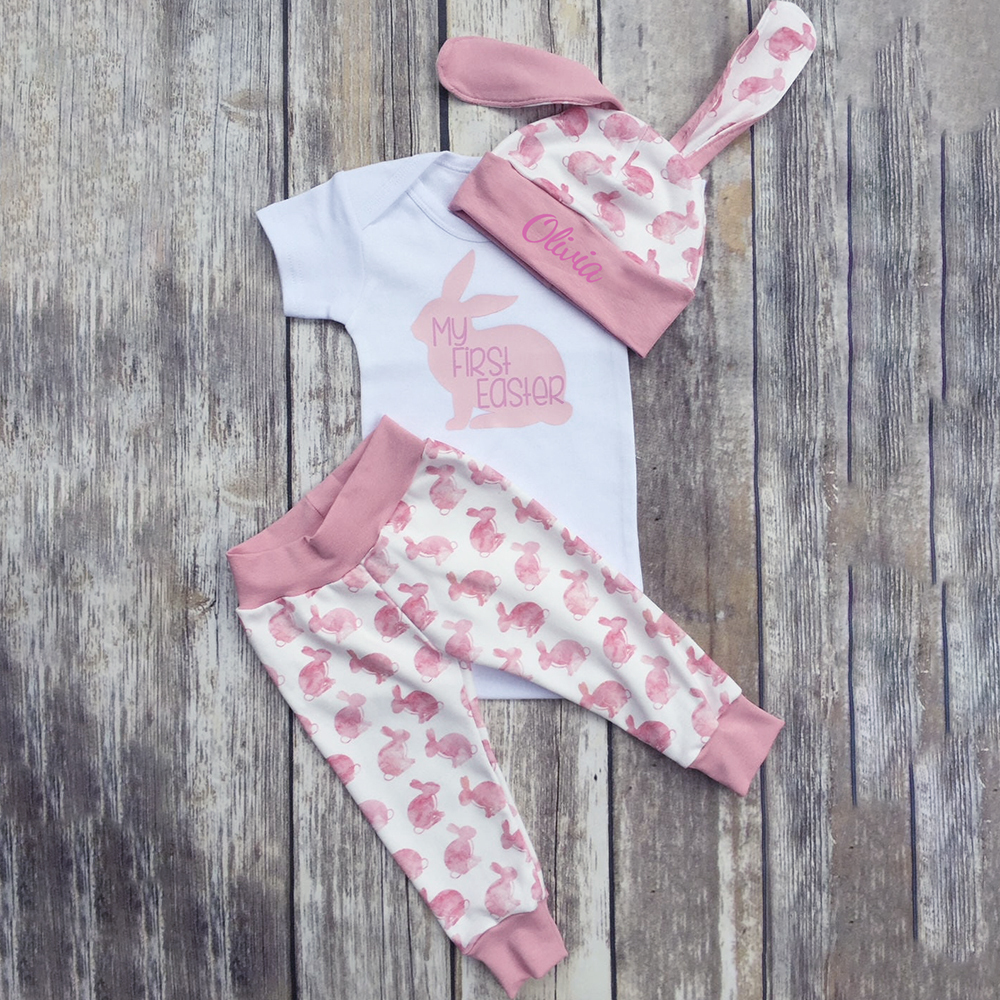 Personalized Baby Girl My First Easter Bunny Outfit | CWBaby439