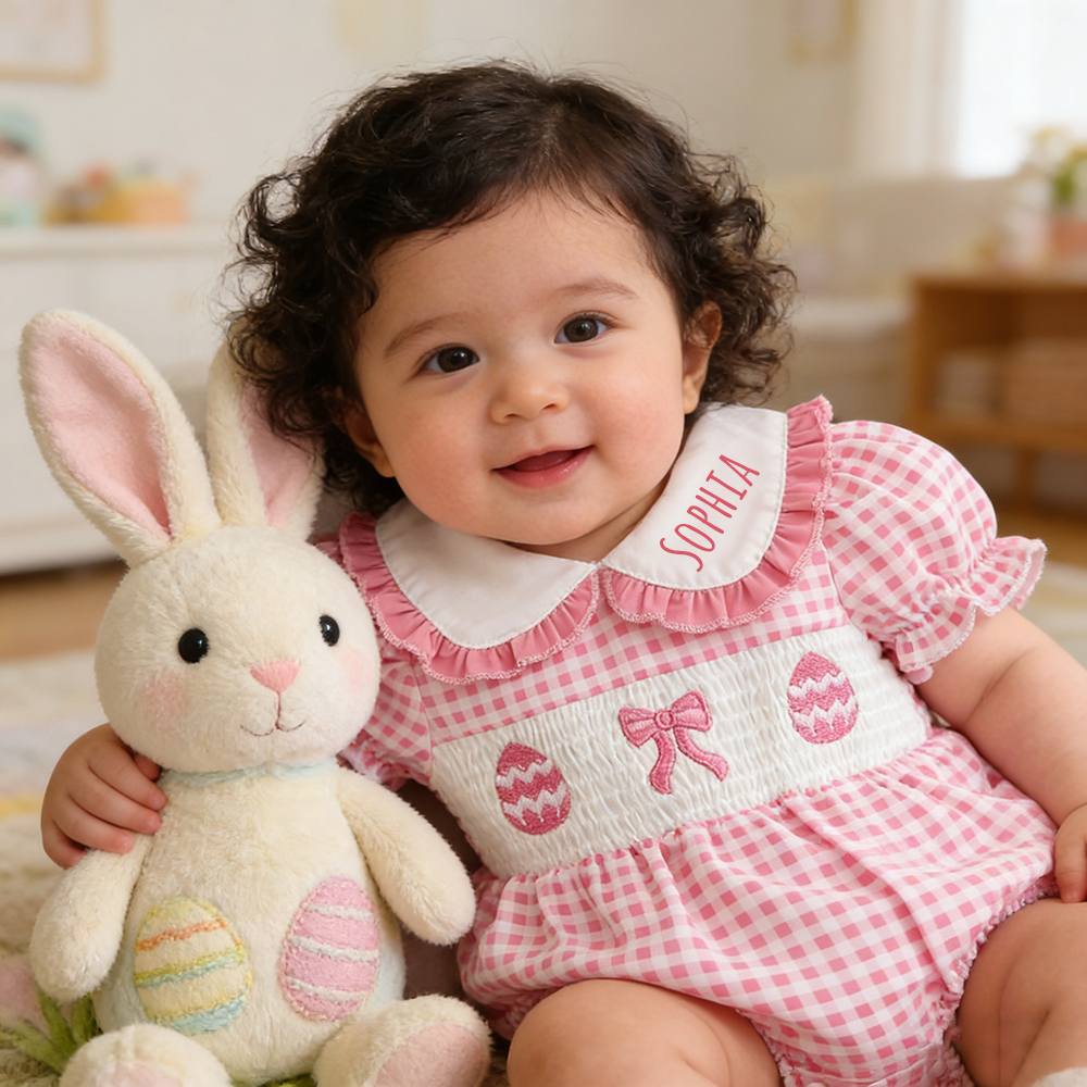 Personalized Easter Baby Girl Lovely Lapel Ruffle Romper | CWEaster89