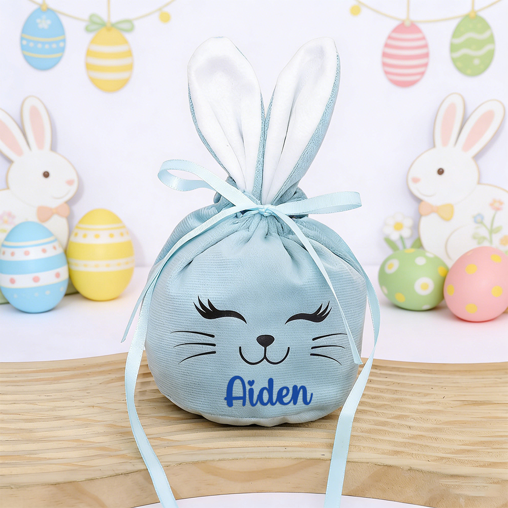 Personalized Easter Smiley Bunny Velvet Basket | CWEaster92