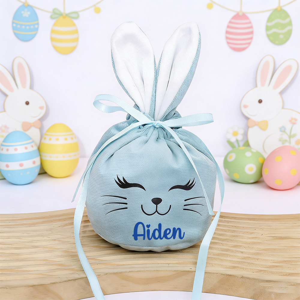 Personalized Easter Smiley Bunny Velvet Basket | CWEaster92