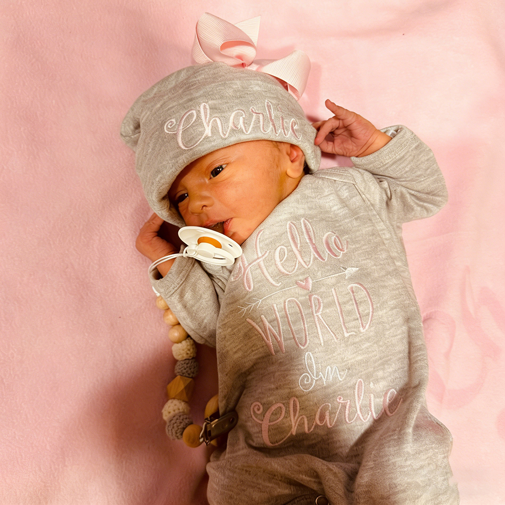 Personalized Embroidery Baby Girl Coming Home Romper and Hat Set | CWBaby425
