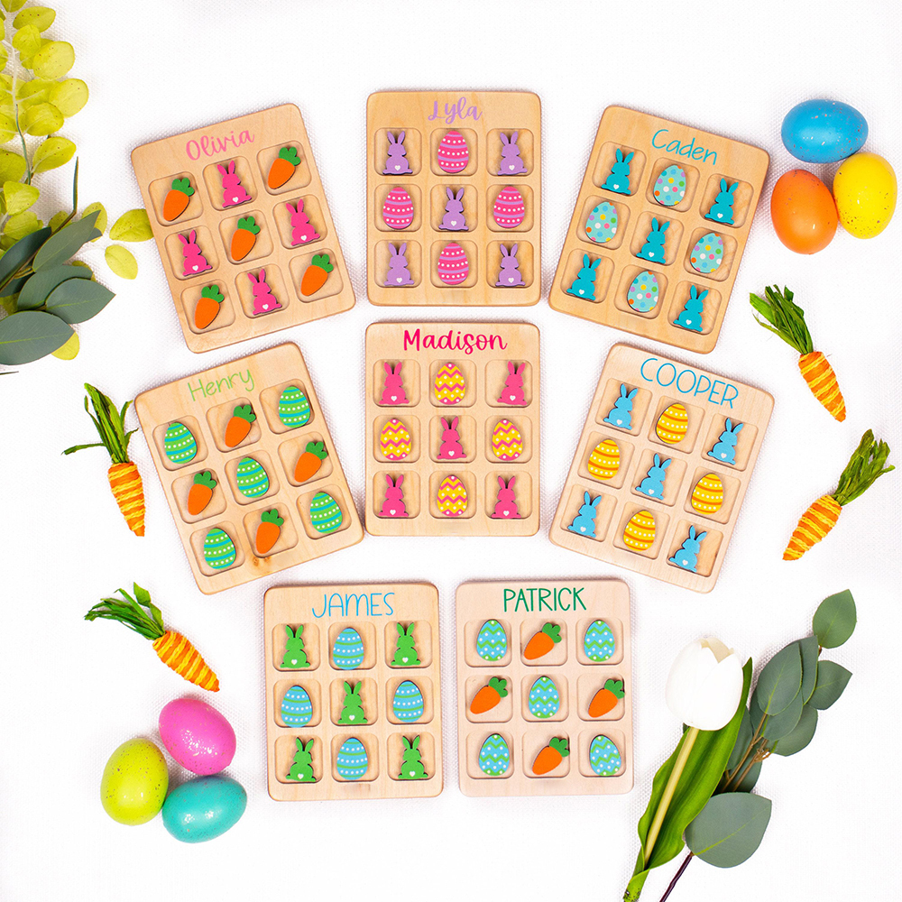 Personalized Kid Wooden Easter Gift Tic Tac Toe | CWEaster94