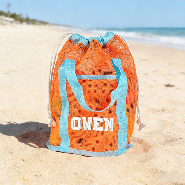 Personalized Letter Patch Summer Beach Mesh Bag | CWBeach219