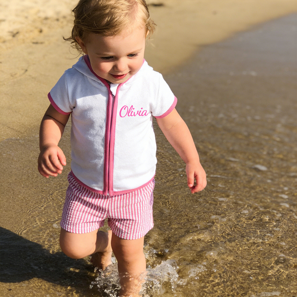 Personalized Kid Swim Cover up Hooded Robe Zippered Outfit | CWBaby459