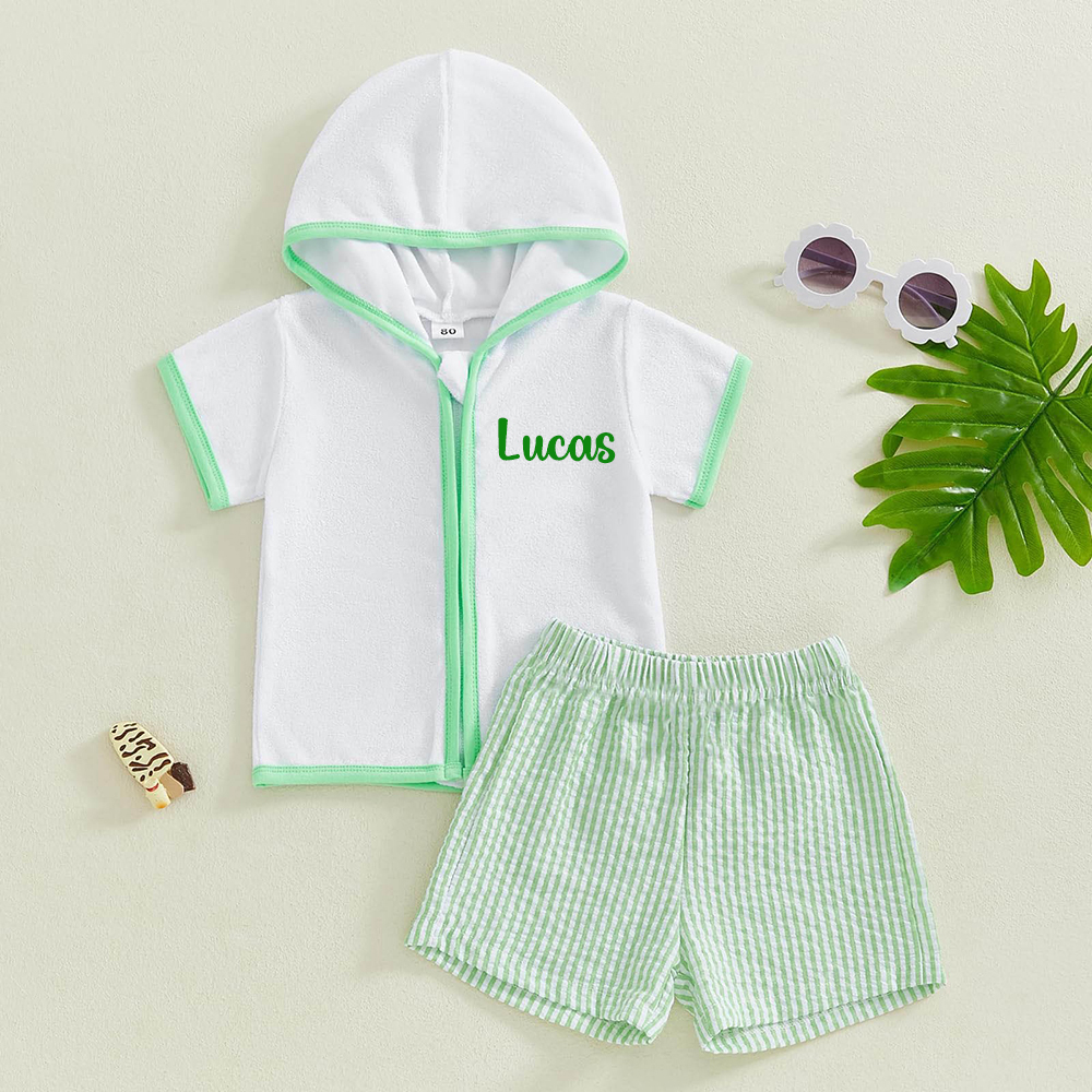 Personalized Kid Swim Cover up Hooded Robe Zippered Outfit | CWBaby459