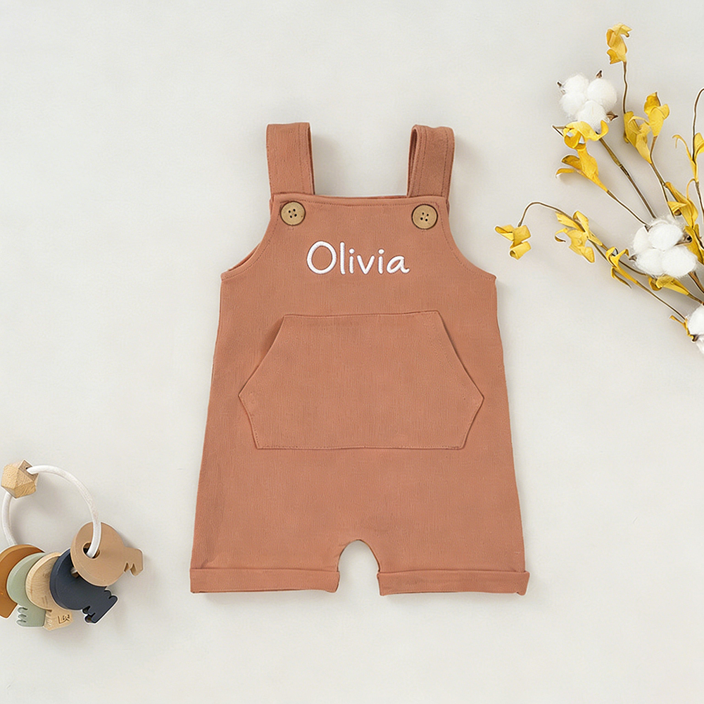 Personalized Embroidery Baby Suspenders Jumpsuit | CWBaby460
