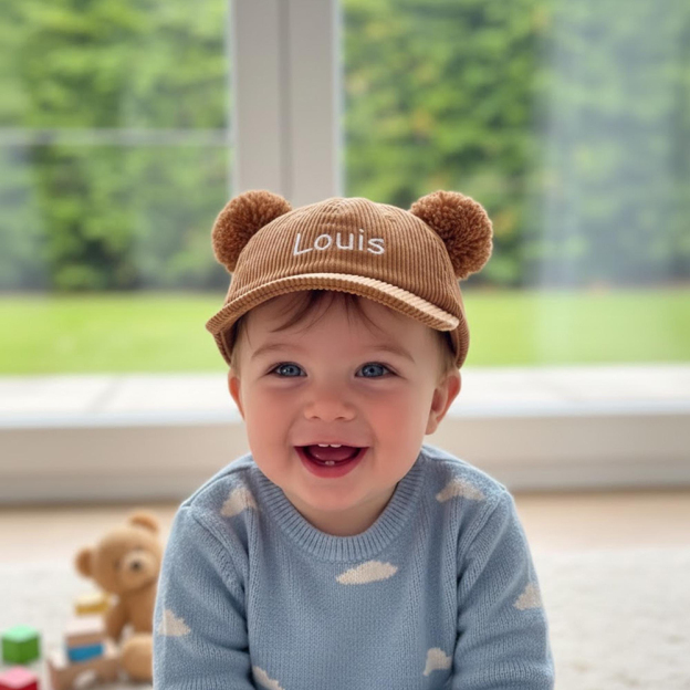 Personalized Embroidered Corduroy Bear Ears Baby Baseball Cap | HSKid84