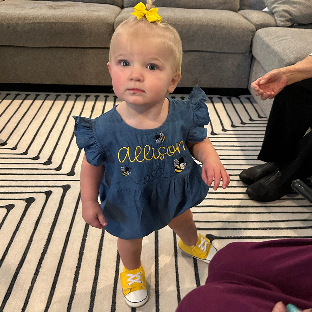 Personalized Baby Adorable BEE Denim Bubble Romper | CWBaby463