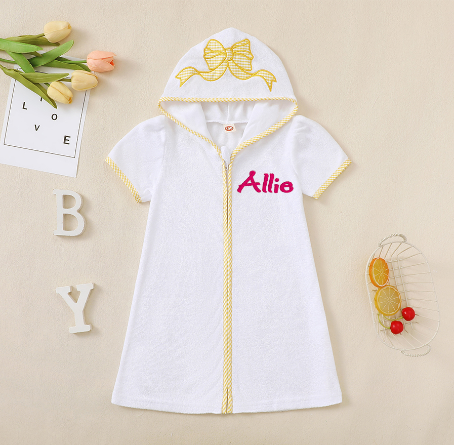 Personalized Kid Swim Cover up Hooded Robe Zippered Bath Towel | CWBaby465