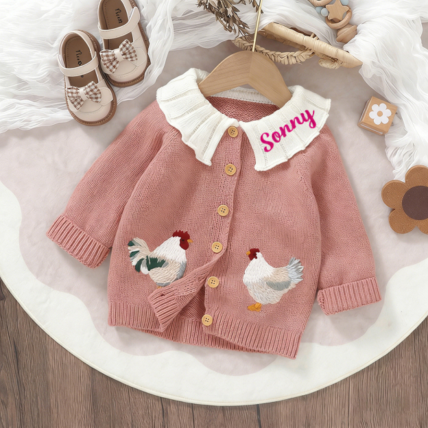 Personalized Embroidered Chicken Cardigan Sweater | CWBaby467